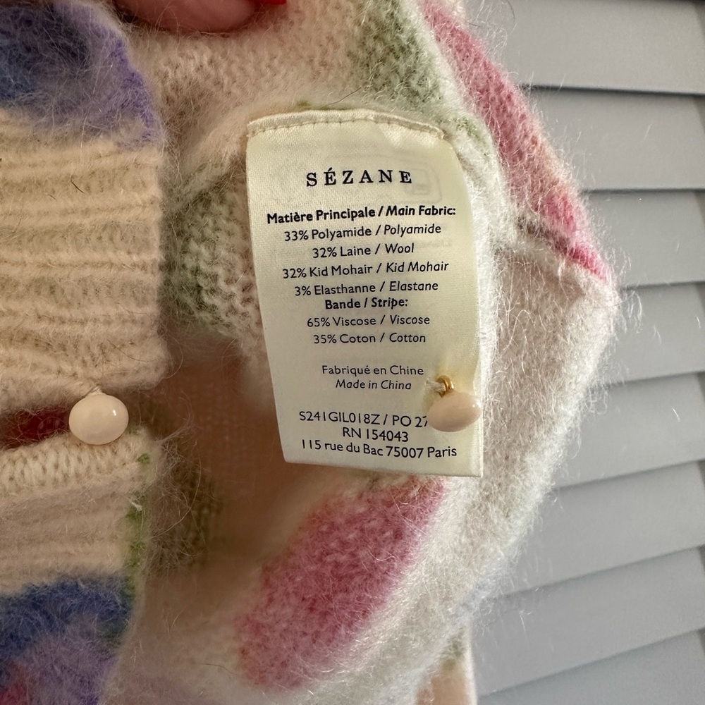 Sezane Cream Floral Button Cardigan with Pink, Blue & Green Accents - Picture 4 of 4